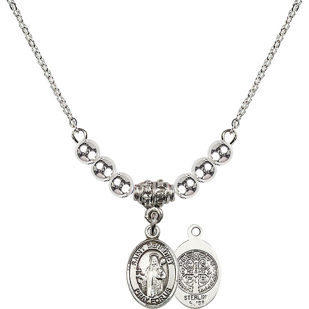 Sterling Silver Saint Benedict Birthstone Necklace with Sterling Silver Beads - 9008