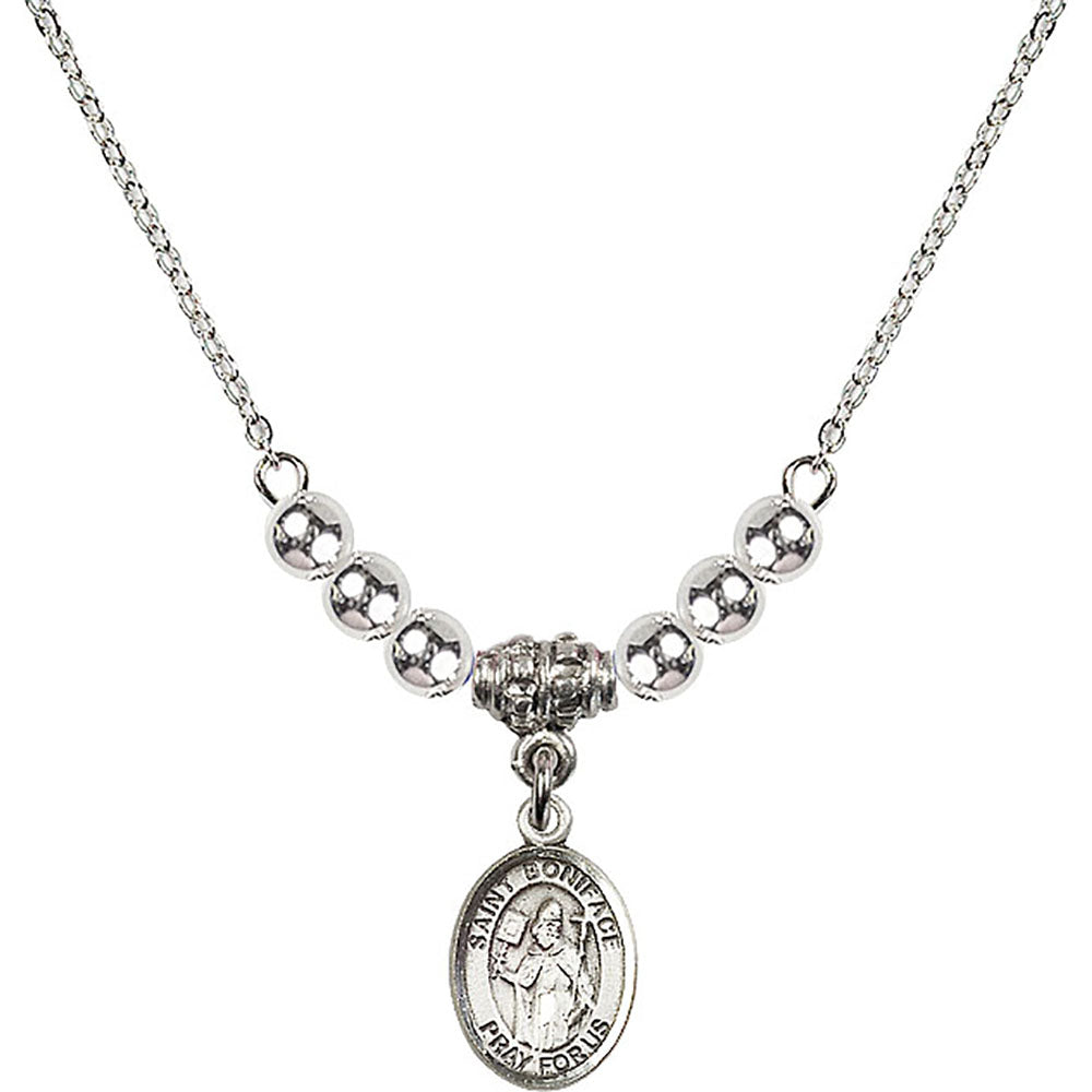 Sterling Silver Saint Boniface Birthstone Necklace with Sterling Silver Beads - 9009