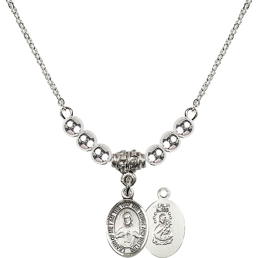 Sterling Silver Scapular Birthstone Necklace with Sterling Silver Beads - 9098