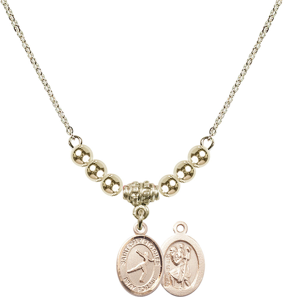 14kt Gold Filled Saint Christopher/Figure Skating Birthstone Necklace with Gold Filled Beads - 9139