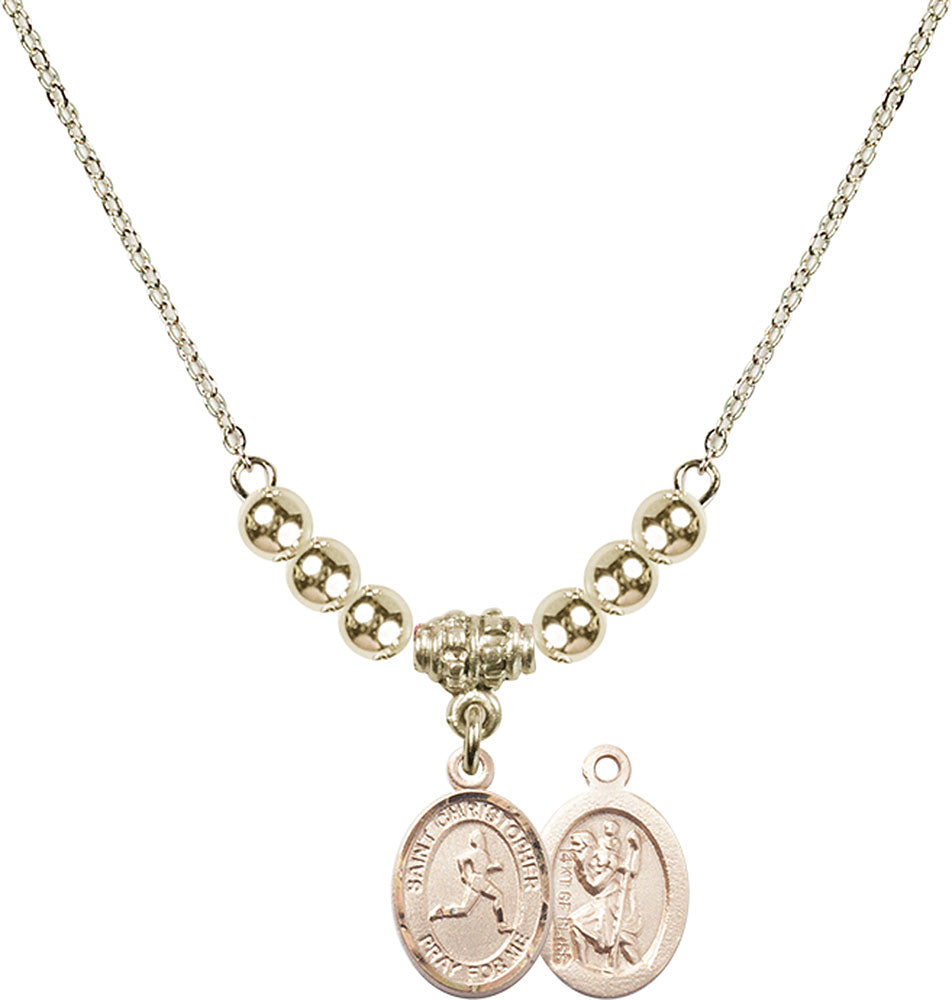 14kt Gold Filled Saint Christopher/Track & Field Birthstone Necklace with Gold Filled Beads - 9149