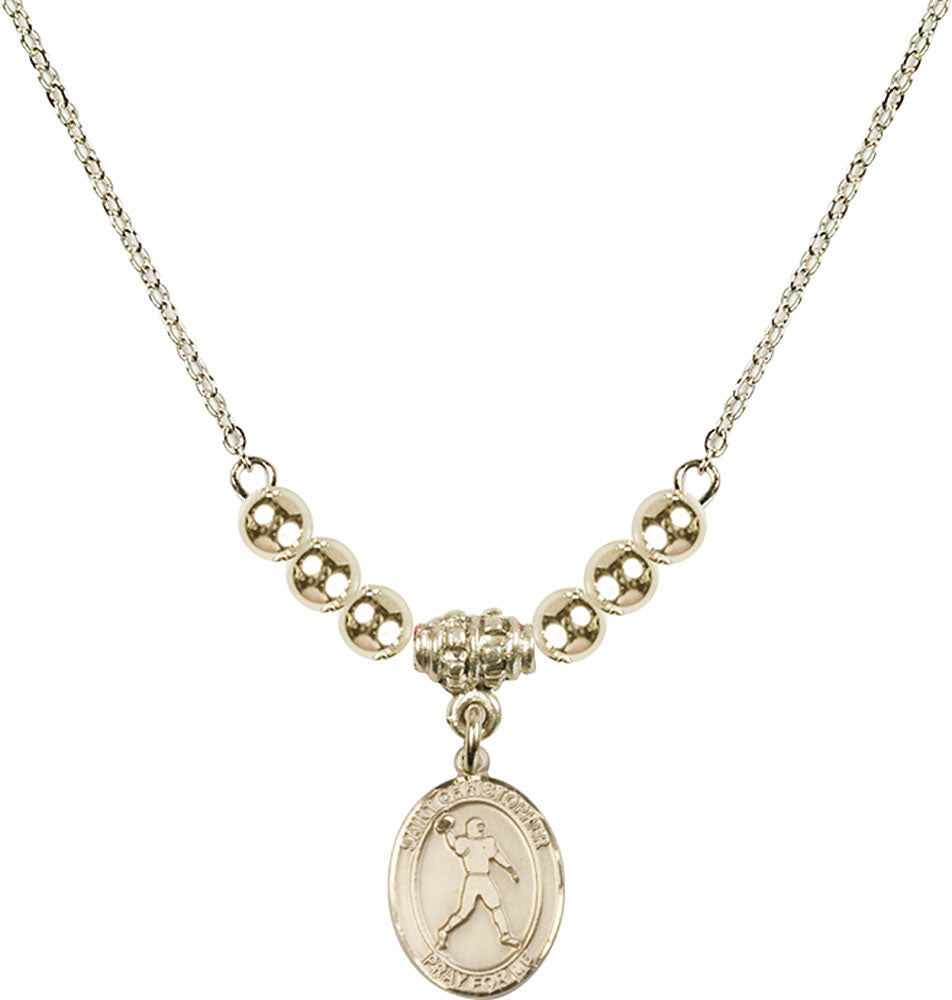 14kt Gold Filled Saint Christopher/Football Birthstone Necklace with Gold Filled Beads - 9151