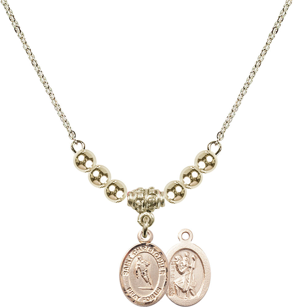 14kt Gold Filled Saint Christopher / Rugby Birthstone Necklace with Gold Filled Beads - 9194