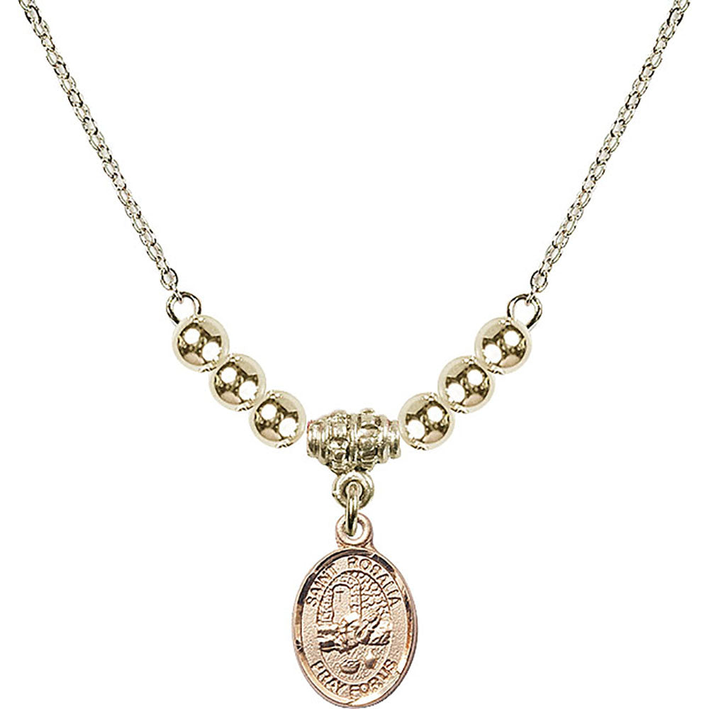14kt Gold Filled Saint Rosalia Birthstone Necklace with Gold Filled Beads - 9309