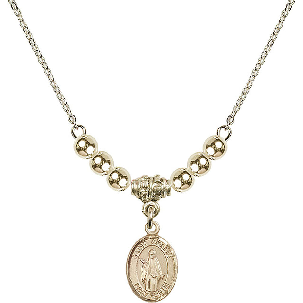 14kt Gold Filled Saint Amelia Birthstone Necklace with Gold Filled Beads - 9313