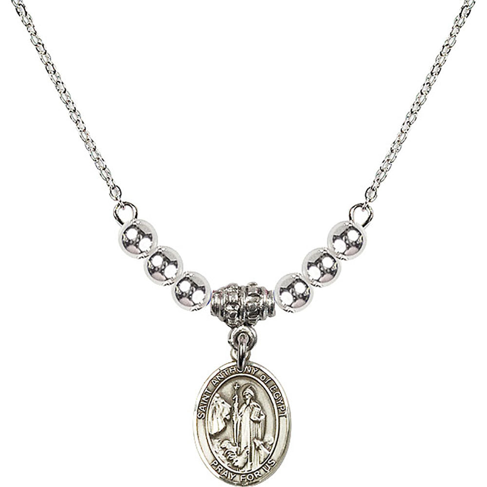 Sterling Silver Saint Anthony of Egypt Birthstone Necklace with Sterling Silver Beads - 9317