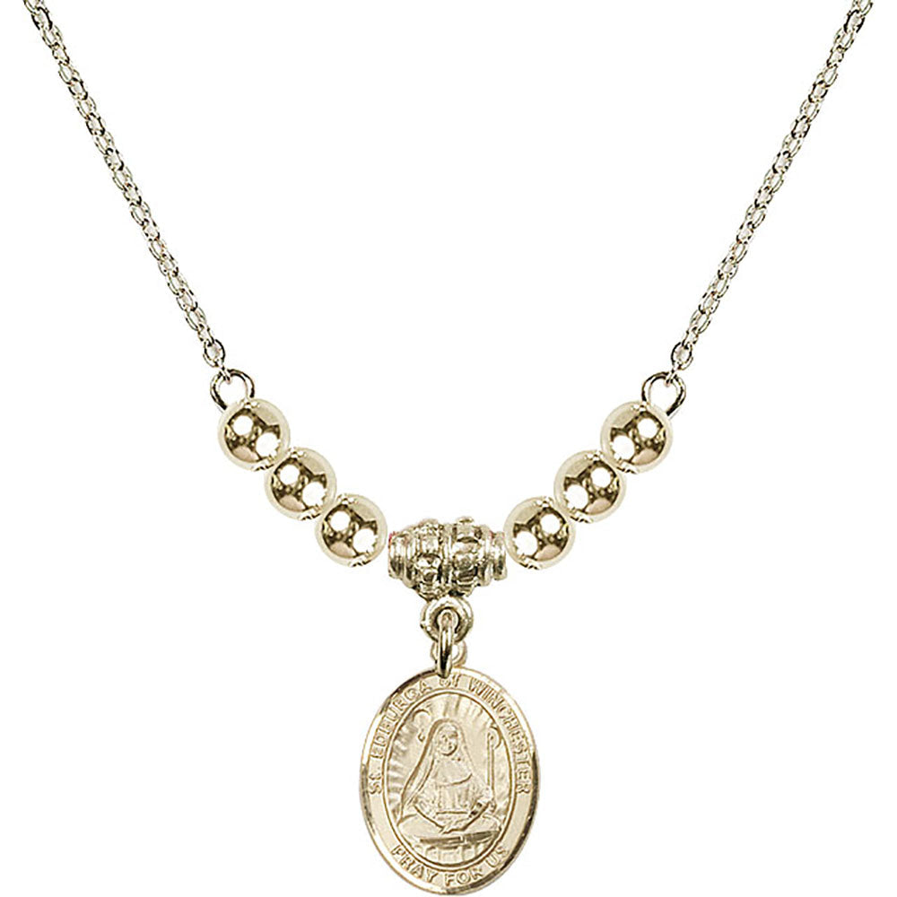 14kt Gold Filled Saint Edburga of Winchester Birthstone Necklace with Gold Filled Beads - 9324