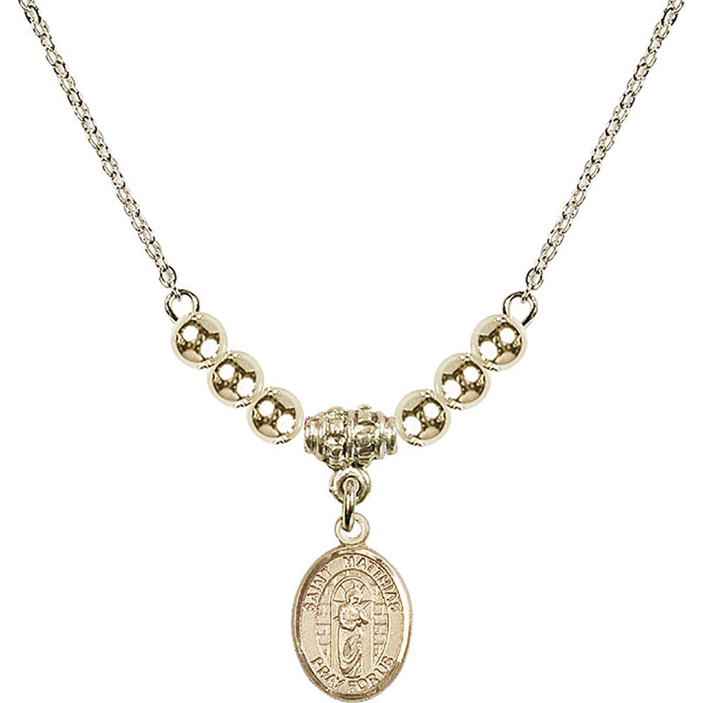 14kt Gold Filled Saint Matthias the Apostle Birthstone Necklace with Gold Filled Beads - 9331