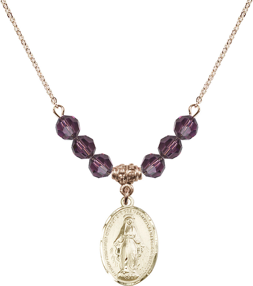 14kt Gold Filled Miraculous Birthstone Necklace with Amethyst Beads - 0015