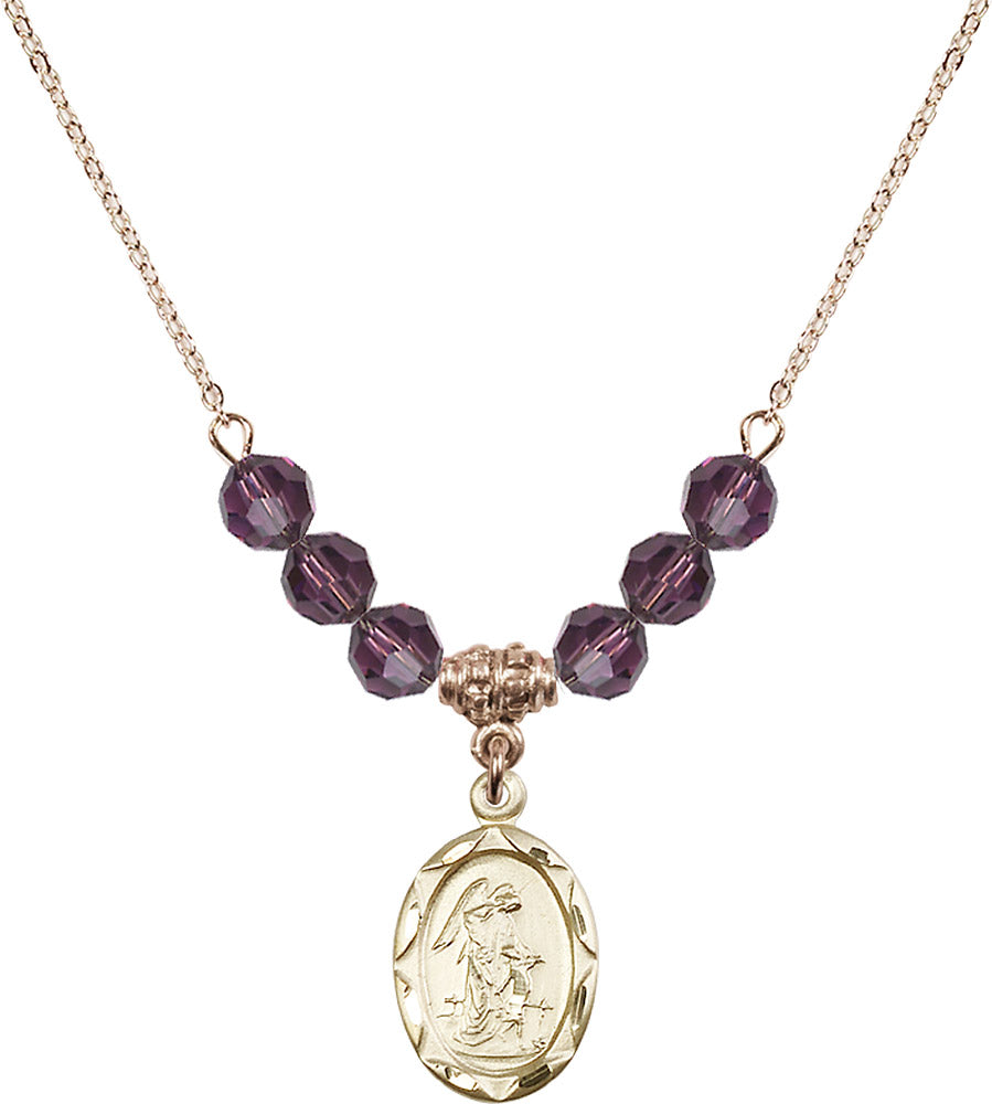 14kt Gold Filled Guardian Angel Birthstone Necklace with Amethyst Beads - 0612