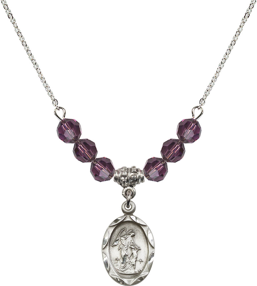 Sterling Silver Guardian Angel Birthstone Necklace with Amethyst Beads - 0612