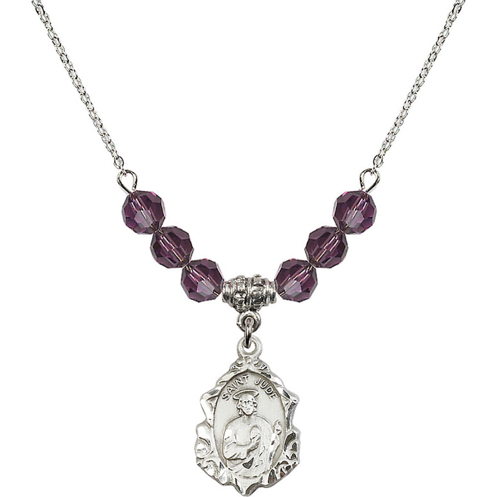 Sterling Silver Saint Jude Birthstone Necklace with Amethyst Beads - 0822