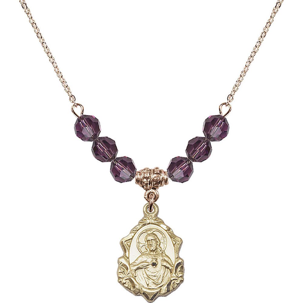 14kt Gold Filled Scapular Birthstone Necklace with Amethyst Beads - 0822