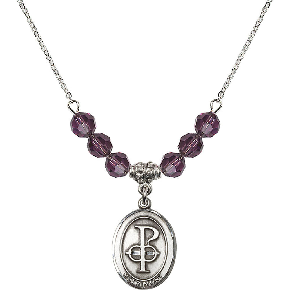 Sterling Silver Matrimony Birthstone Necklace with Amethyst Beads - 0869