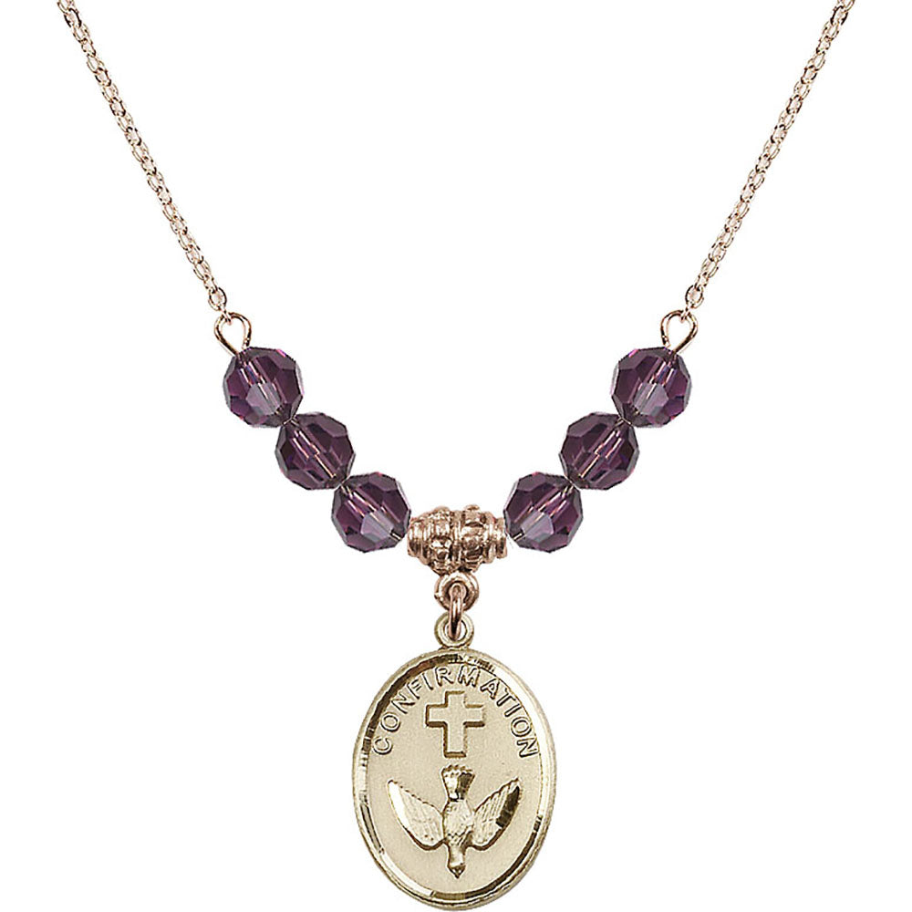 14kt Gold Filled Confirmation Birthstone Necklace with Amethyst Beads - 0873