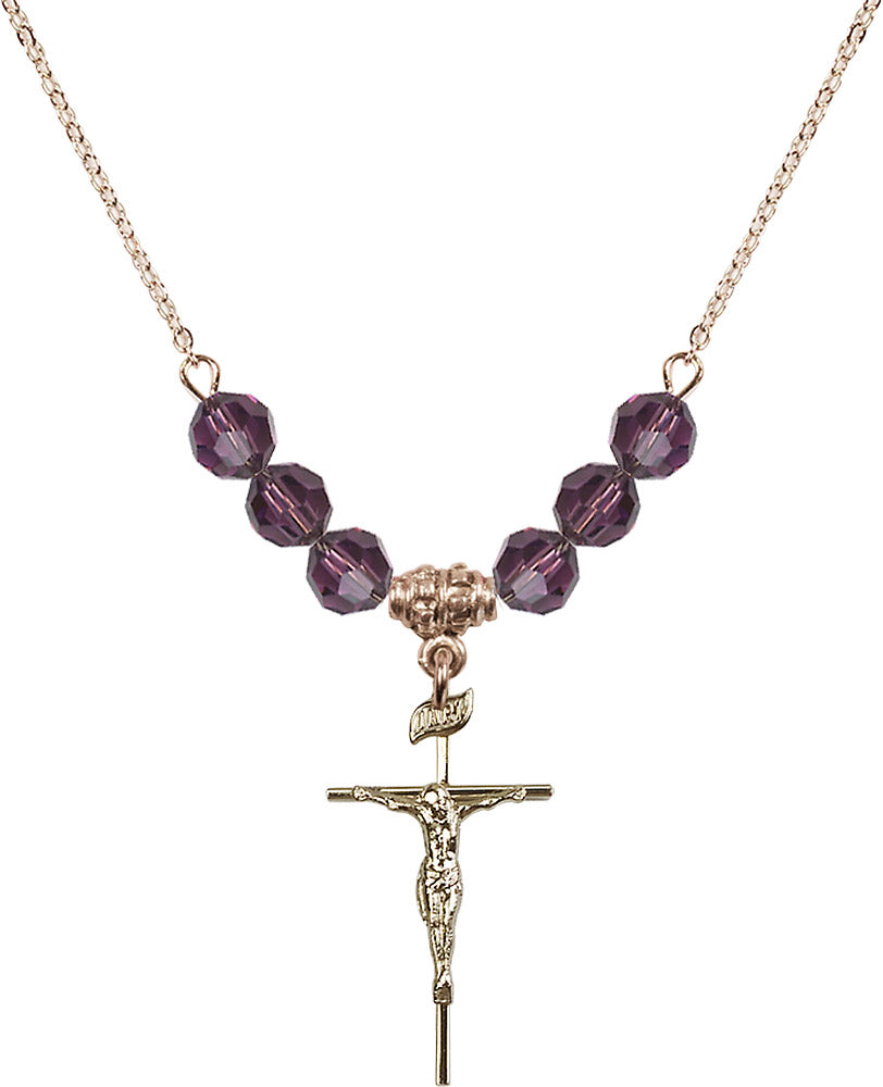 14kt Gold Filled Crucifix Birthstone Necklace with Amethyst Beads - 1535