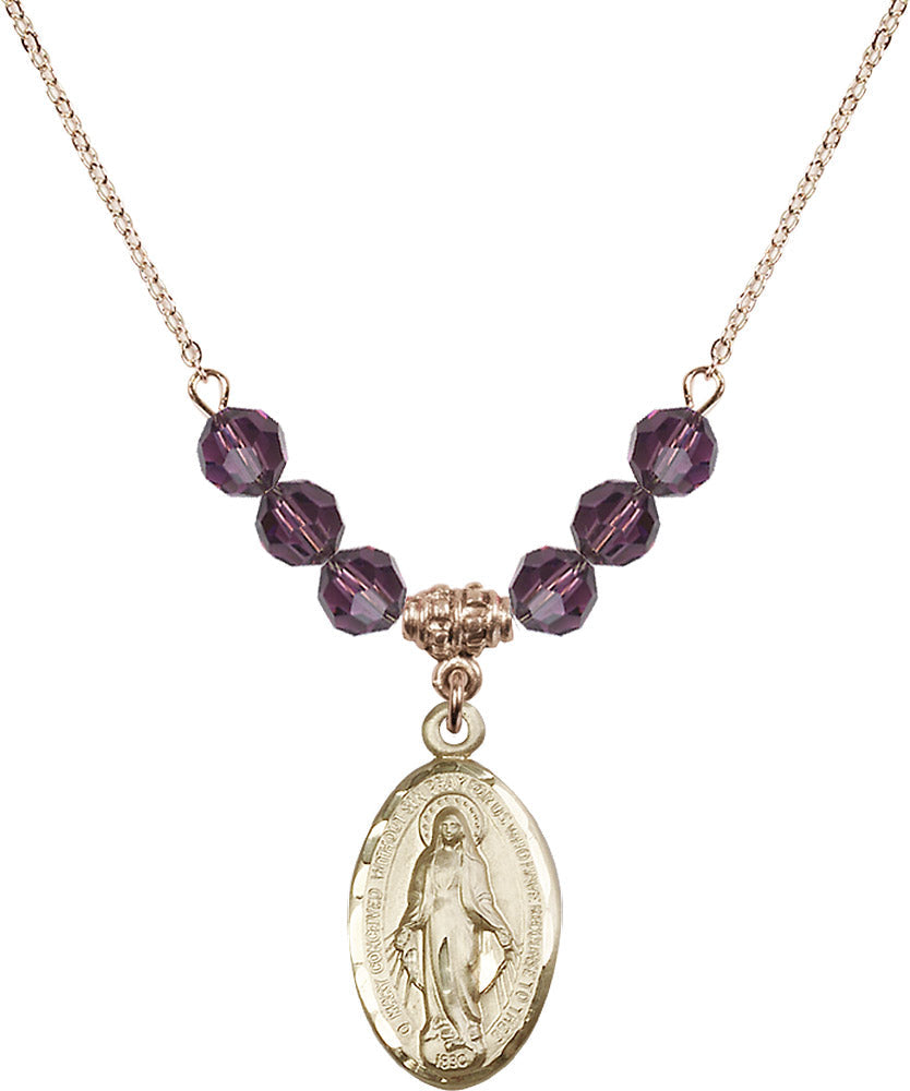 14kt Gold Filled Miraculous Birthstone Necklace with Amethyst Beads - 1615