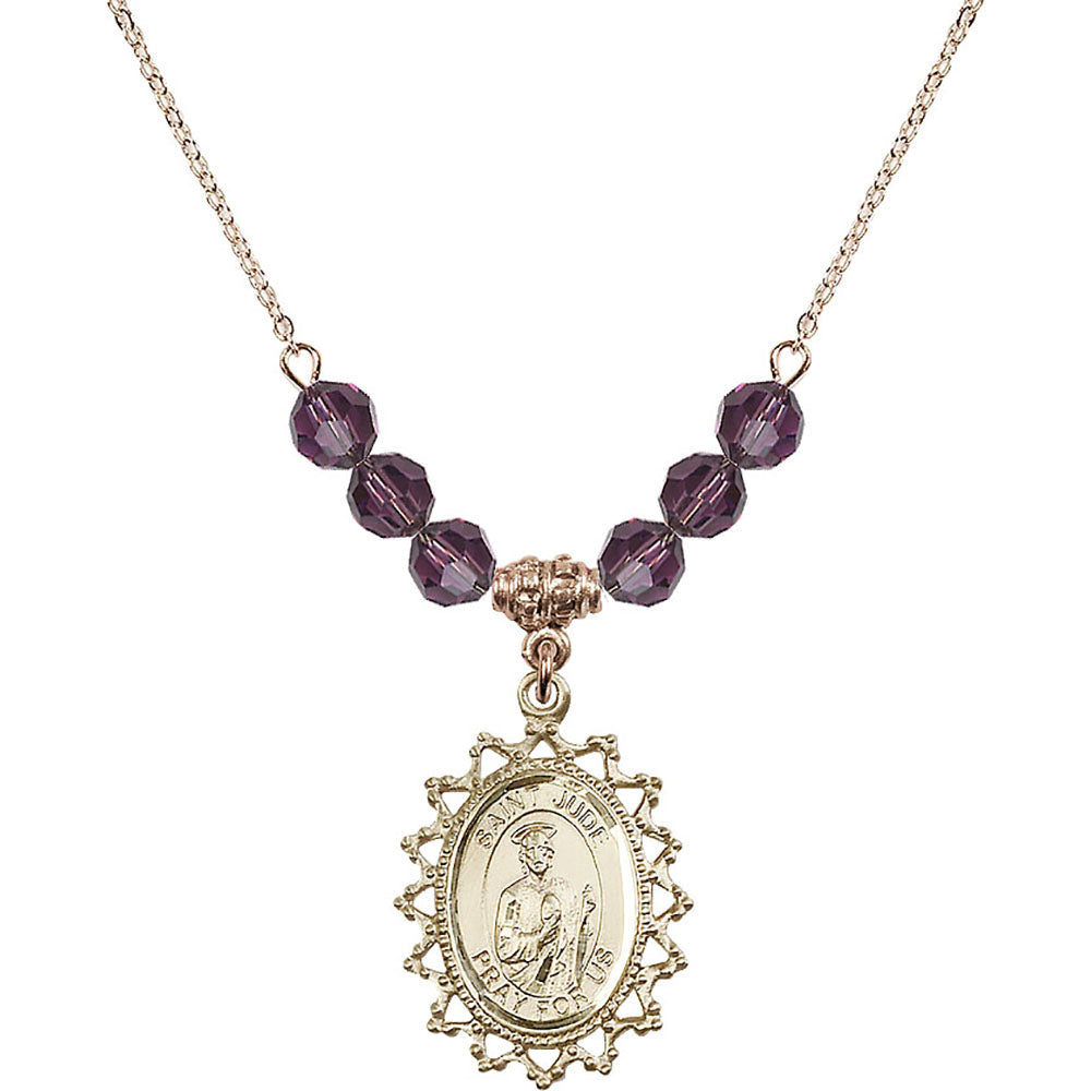 14kt Gold Filled Saint Jude Birthstone Necklace with Amethyst Beads - 1619