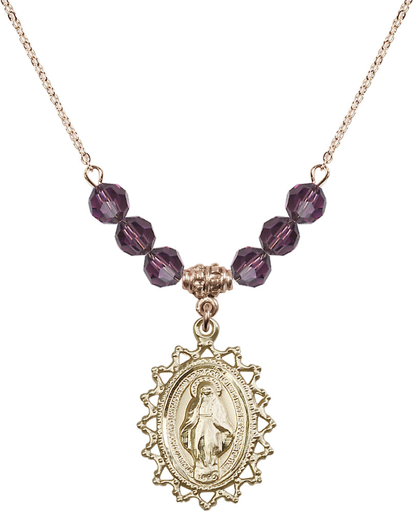 14kt Gold Filled Miraculous Birthstone Necklace with Amethyst Beads - 1619