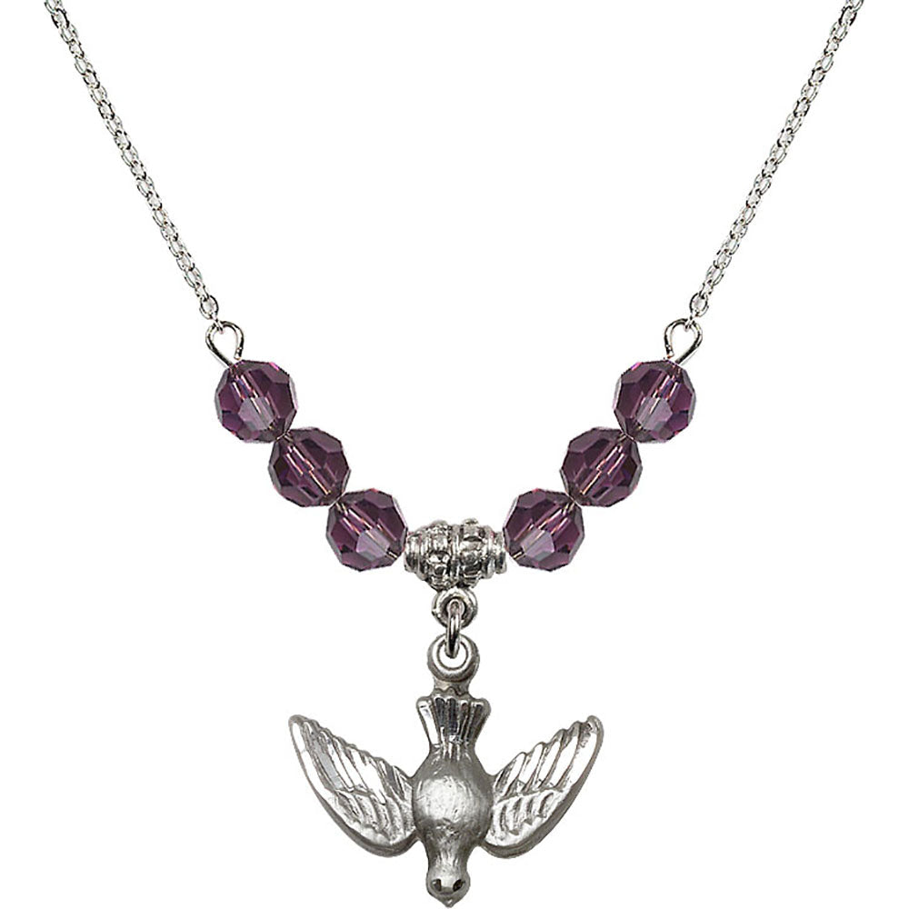 Sterling Silver Holy Spirit Birthstone Necklace with Amethyst Beads - 1628