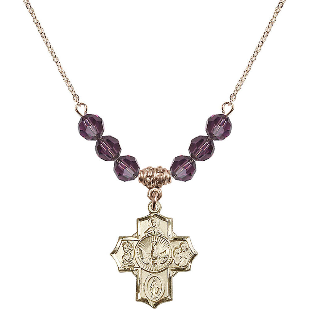 14kt Gold Filled 5-Way Birthstone Necklace with Amethyst Beads - 2090