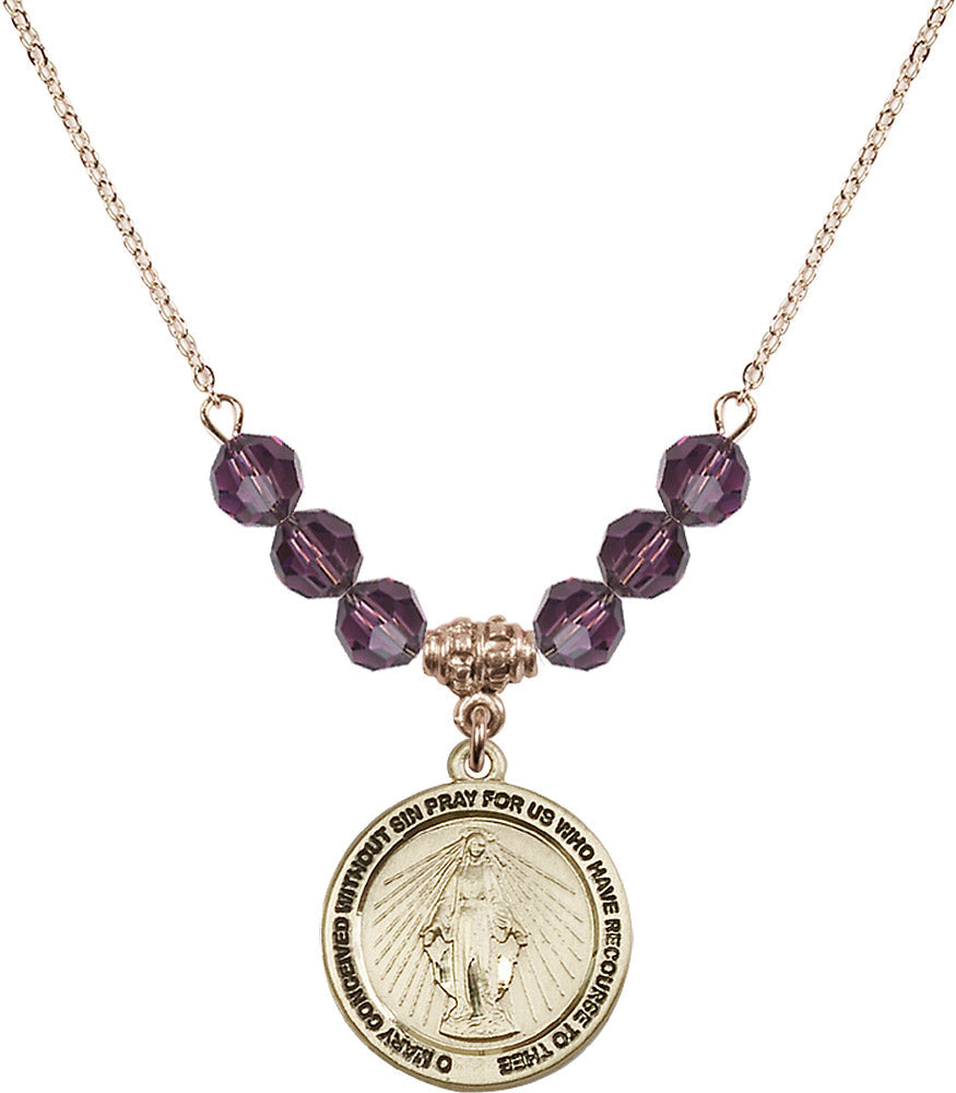 14kt Gold Filled Miraculous Birthstone Necklace with Amethyst Beads - 4056