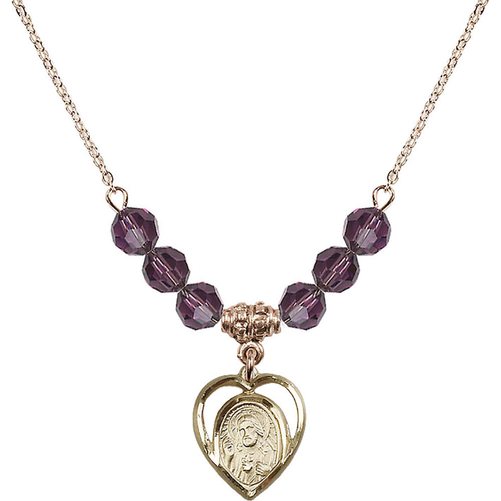 14kt Gold Filled Scapular Birthstone Necklace with Amethyst Beads - 4126
