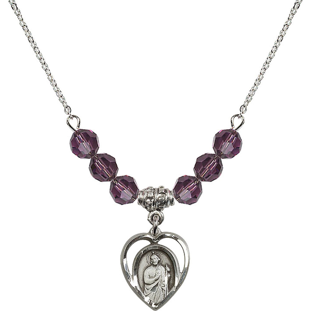 Sterling Silver Saint Jude Birthstone Necklace with Amethyst Beads - 4128