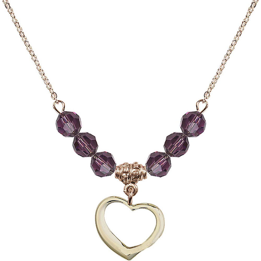 14kt Gold Filled Heart Birthstone Necklace with Amethyst Beads - 4208