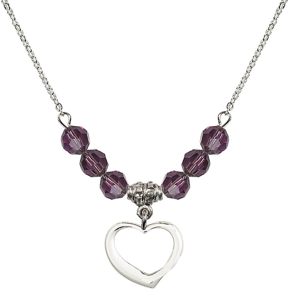 Sterling Silver Heart Birthstone Necklace with Amethyst Beads - 4208