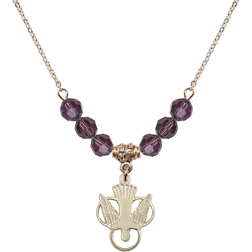 14kt Gold Filled Holy Spirit Birthstone Necklace with Amethyst Beads - 5430