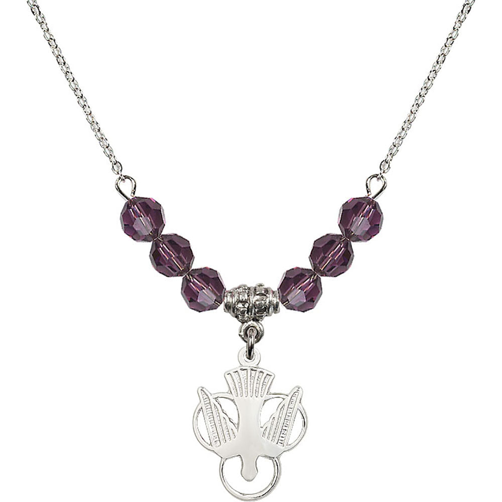 Sterling Silver Holy Spirit Birthstone Necklace with Amethyst Beads - 5430