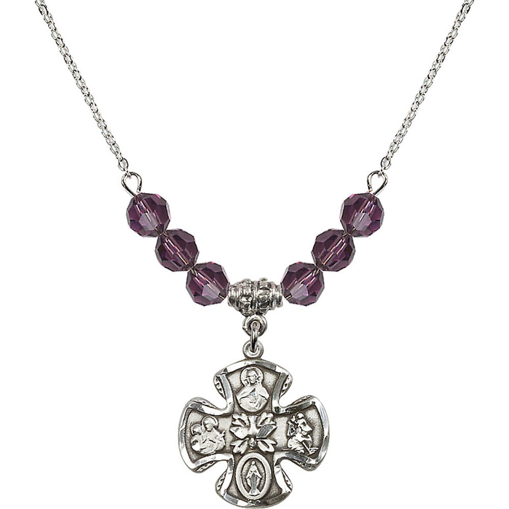 Sterling Silver 5-Way Birthstone Necklace with Amethyst Beads - 5443