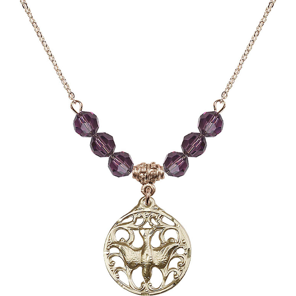 14kt Gold Filled Holy Spirit Birthstone Necklace with Amethyst Beads - 5655
