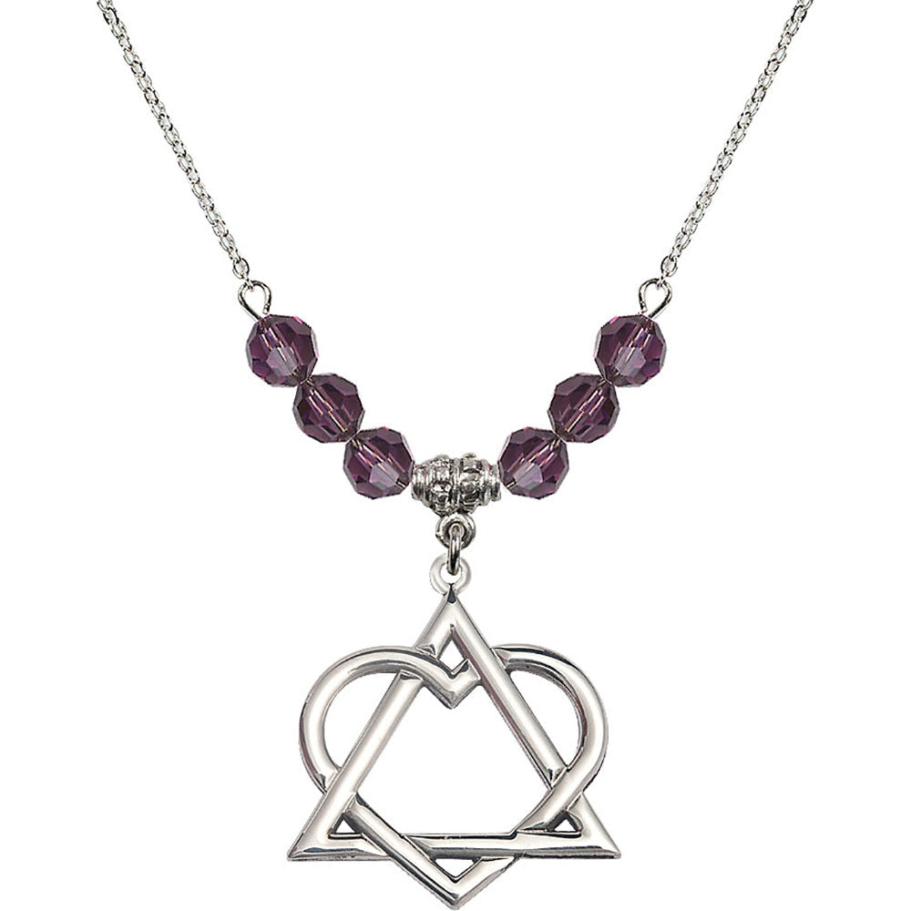 Sterling Silver Adoption Heart Birthstone Necklace with Amethyst Beads - 6210