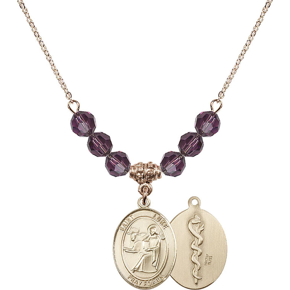 14kt Gold Filled Saint Luke the Apostle / Doctor Birthstone Necklace with Amethyst Beads - 8068