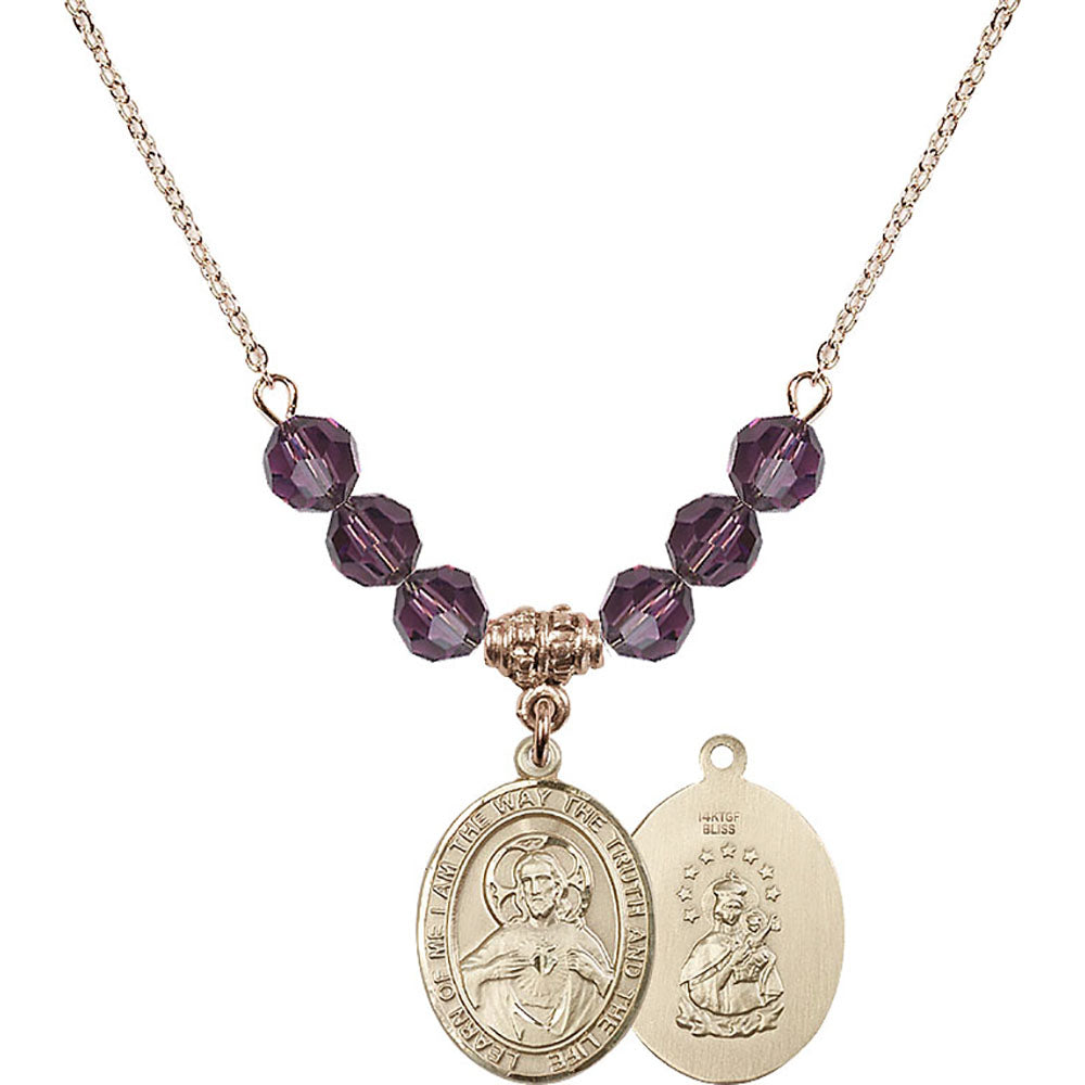 14kt Gold Filled Scapular Birthstone Necklace with Amethyst Beads - 8098