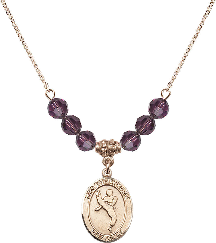 14kt Gold Filled Saint Christopher/Martial Arts Birthstone Necklace with Amethyst Beads - 8158