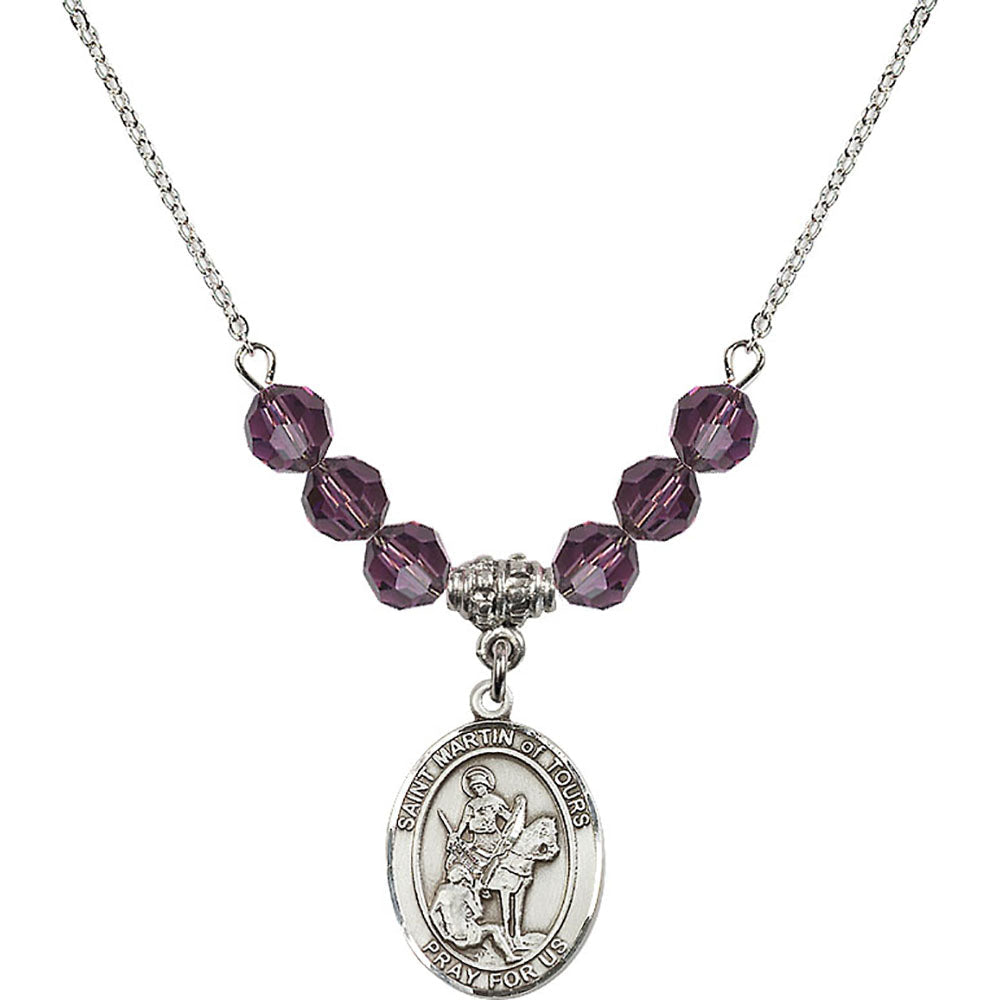 Sterling Silver Saint Martin of Tours Birthstone Necklace with Amethyst Beads - 8200
