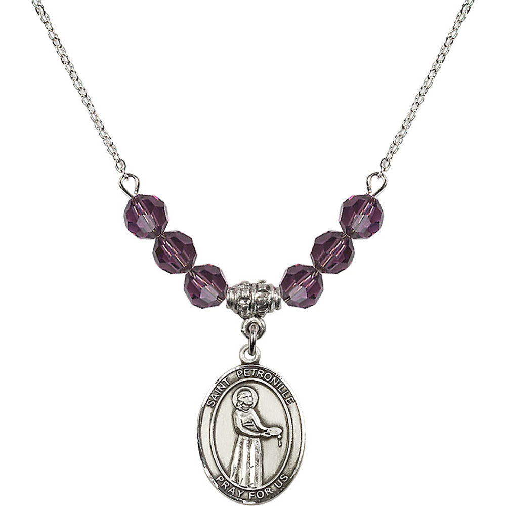 Sterling Silver Saint Petronille Birthstone Necklace with Amethyst Beads - 8209