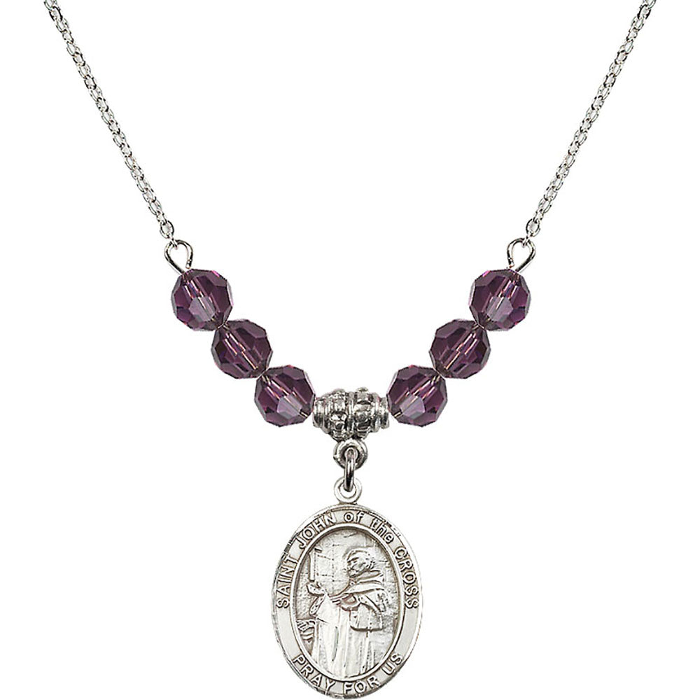 Sterling Silver Saint John of the Cross Birthstone Necklace with Amethyst Beads - 8231