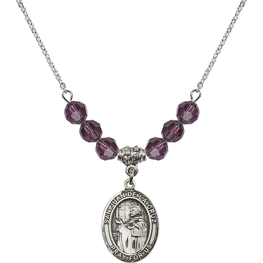 Sterling Silver San Juan de la Cruz Birthstone Necklace with Amethyst Beads - 8232