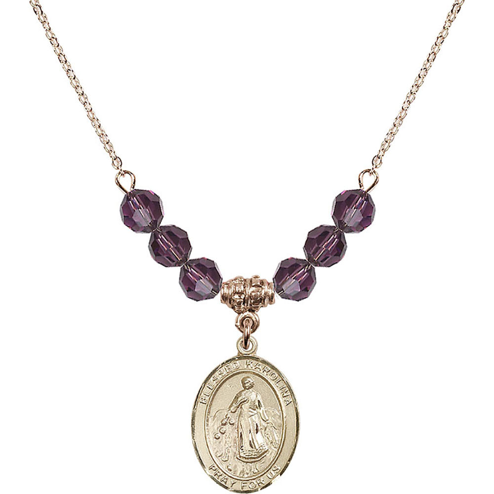 14kt Gold Filled Blessed Karolina Kozkowna Birthstone Necklace with Amethyst Beads - 8283