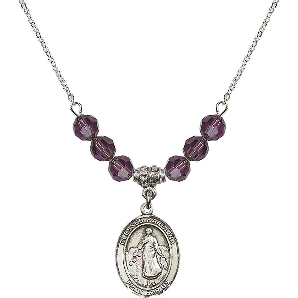 Sterling Silver Blessed Karolina Kozkowna Birthstone Necklace with Amethyst Beads - 8283