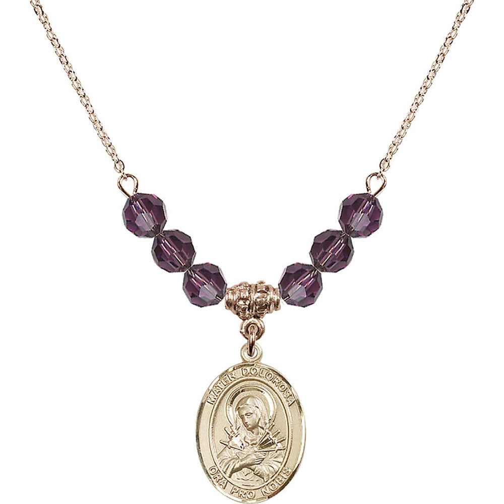 14kt Gold Filled Mater Dolorosa Birthstone Necklace with Amethyst Beads - 8290