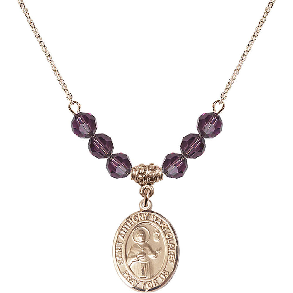 14kt Gold Filled Saint Anthony Mary Claret Birthstone Necklace with Amethyst Beads - 8416