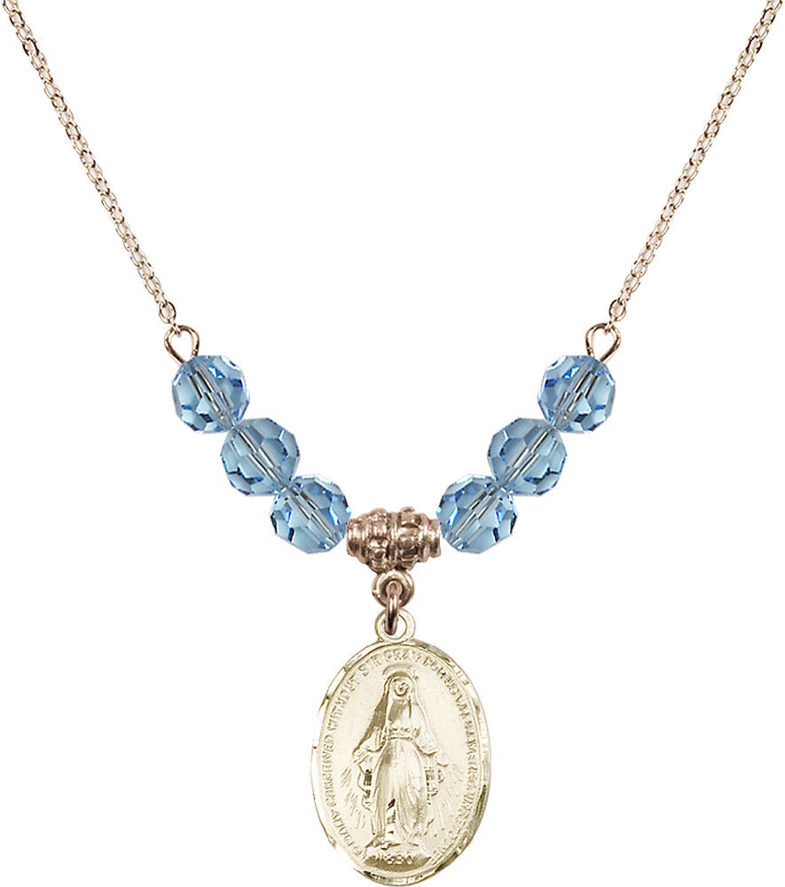 14kt Gold Filled Miraculous Birthstone Necklace with Aqua Beads - 0015