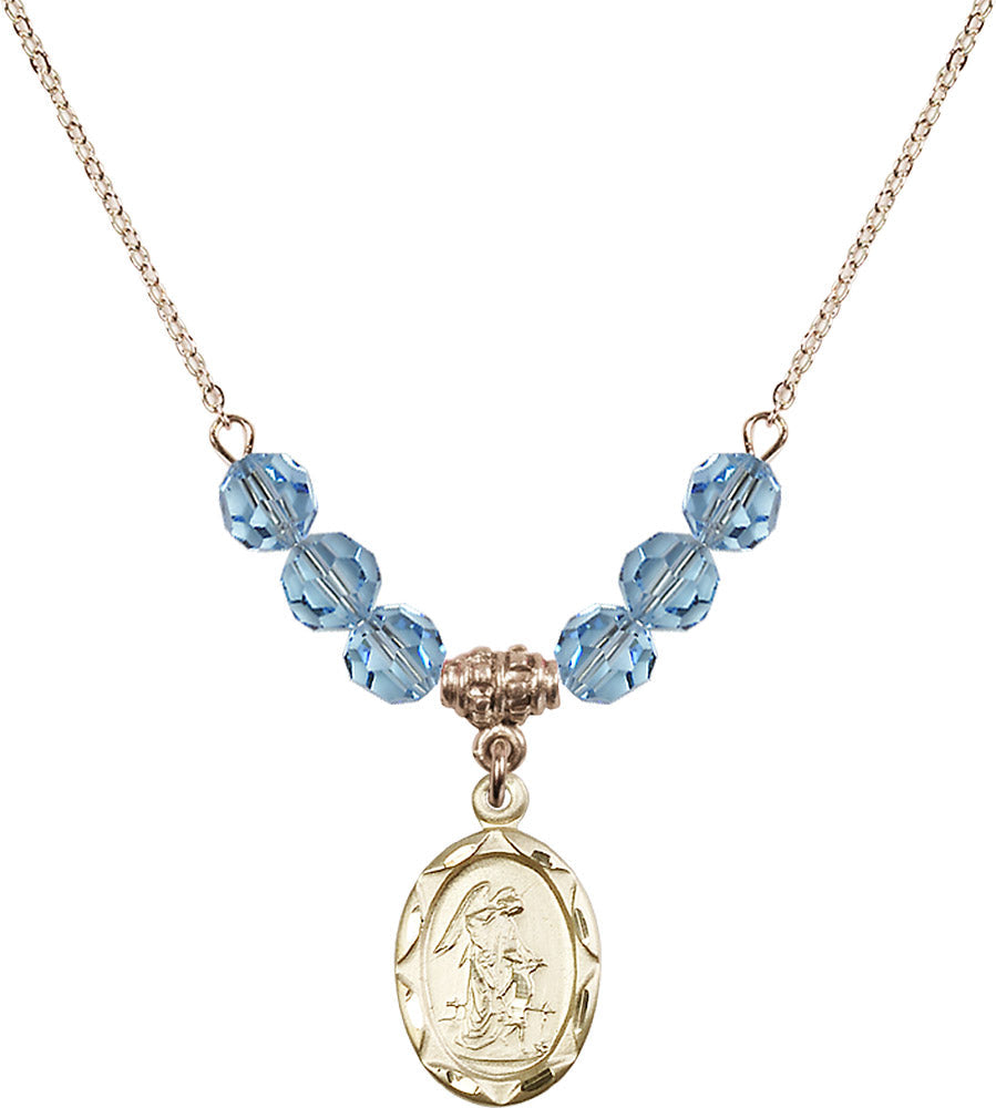 14kt Gold Filled Guardian Angel Birthstone Necklace with Aqua Beads - 0612
