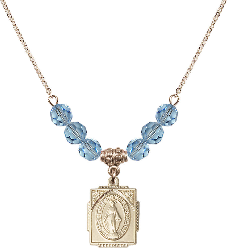 14kt Gold Filled Miraculous Birthstone Necklace with Aqua Beads - 0804