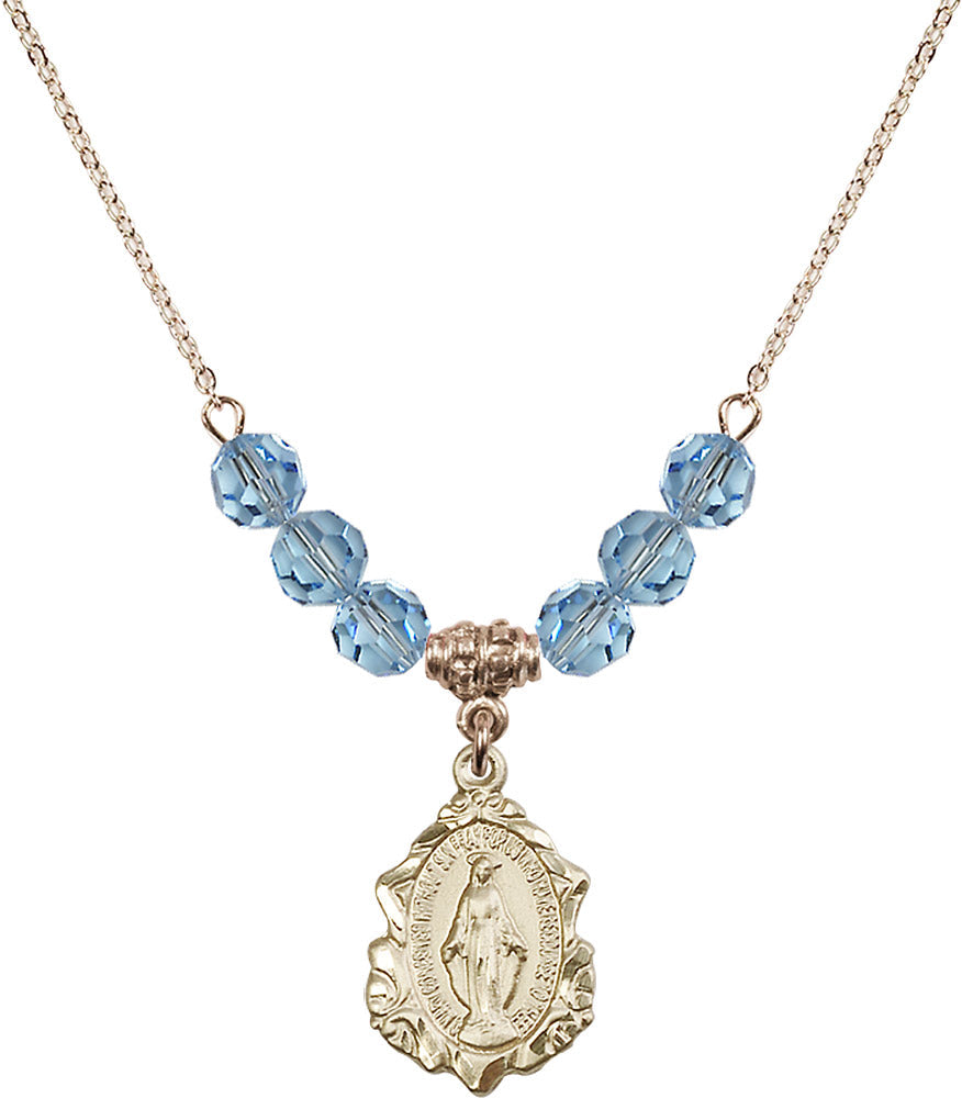 14kt Gold Filled Miraculous Birthstone Necklace with Aqua Beads - 0822